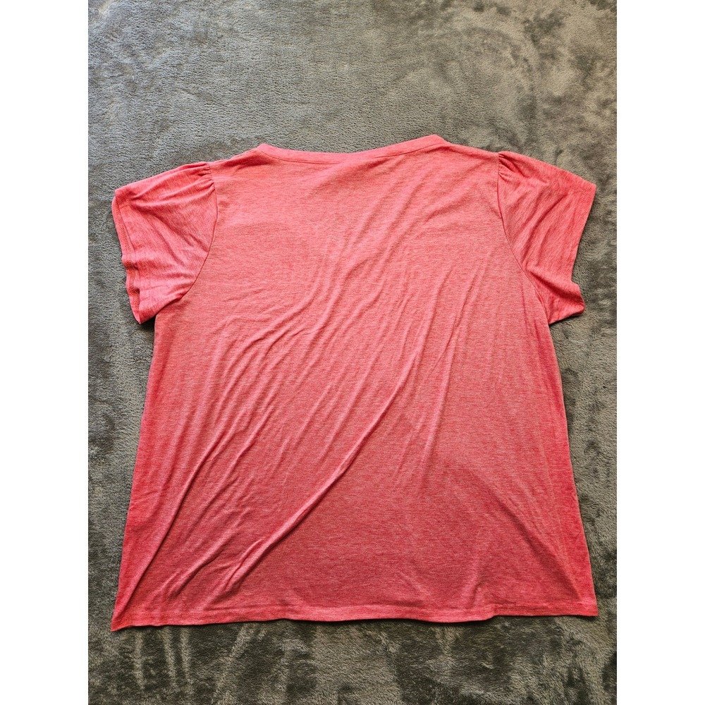 WIHOLL Womens V Neck Petal Sleeve Heather Pink T-Shirt Plus Size 3XL - Picture 6 of 6